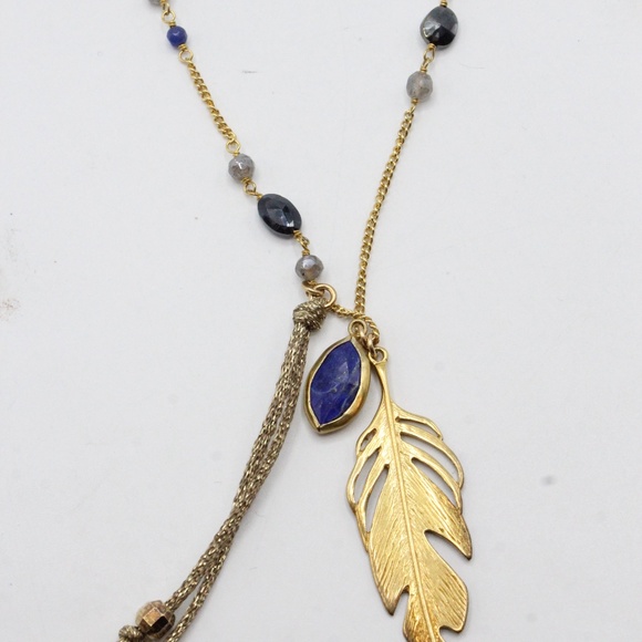 Chan Luu Gold and Blue Feather Necklace - Picture 1 of 5
